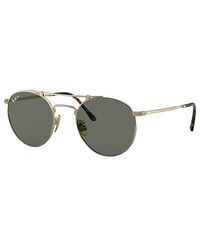 Ray-Ban - Round Double Bridge Titanium Sunglasses Gold Frame Green Lenses Polarized 50-21 - Lyst