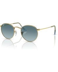 Ray-Ban - Round Metal Sunglasses -copper Frame Blue Lenses - Lyst