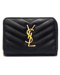 Saint Laurent - Grain De Poudre Leather Cassandre Wallet - Lyst
