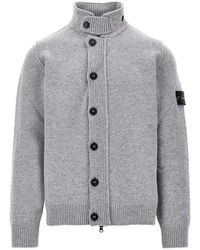 Stone Island - Knitted Cardigan With Logo Badge - Lyst
