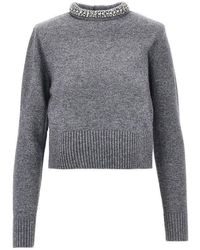 Pinko - Knitted Crewneck Sweater With Crystals - Lyst