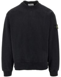 Stone Island - Crewneck Cotton Sweatshirt With Logo Badge - Lyst