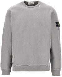 Stone Island - Crewneck Cotton Sweatshirt With Logo Badge - Lyst