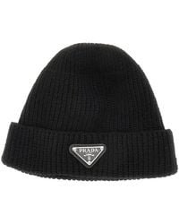 Prada - Cashmere-Blend Beanie Hat With Triangle Logo - Lyst
