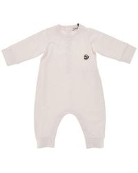 Moncler - Stretch Cotton Long Romper Suit With Logo Kids - Lyst