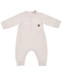 Moncler - Stretch Cotton Long Romper Suit With Logo - Lyst