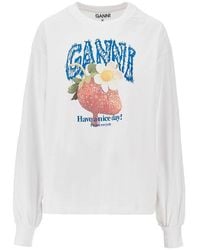 Ganni - Jersey T-Shirt With 'Strawberry' Print - Lyst