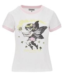 Ganni - Cotton T-Shirt With Print - Lyst