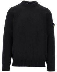 Stone Island - Knitted Sweater With Logo Badge - Lyst