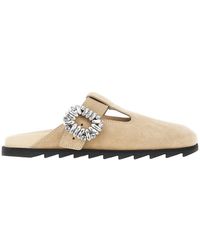 Roger Vivier - 'Slidy Viv' Suede Leather Mules - Lyst