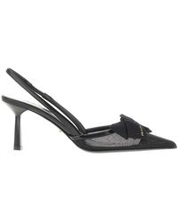 Prada - Mesh Slingback Pumps With Bow - Lyst