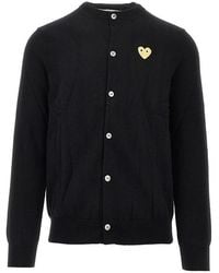 COMME DES GARÇONS PLAY - Wool Cardigan With Heart Patch - Lyst