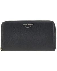 Emporio Armani - Grained Leather Zip-Around Wallet - Lyst