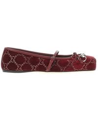 Gucci - Gg Crystal Horsebit Ballet Flat, Velvet - Lyst