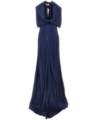 Alberta Ferretti - Satin Long Dress With Cape - Lyst