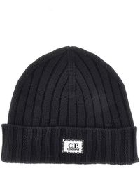 C.P. Company - Knitted Beanie Hat With Logo Patch - Lyst