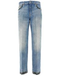 Valentino - Jeans With Floral Fabric Trimmings - Lyst