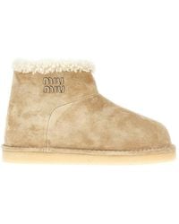 Miu Miu - Suede Leather Ankle Boots With Logo - Lyst