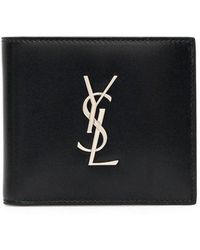 Saint Laurent - Leather Bi-Fold Wallet With Monogram - Lyst
