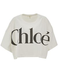 Chloé - T-Shirt Cropped Con Stampa Logo Donna - Lyst