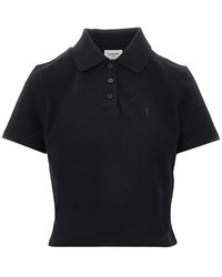 Saint Laurent - Cassandre Embroidery Cropped Polo Shirt - Lyst