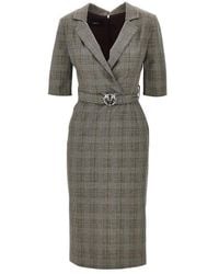 Pinko - Wool-Blend Midi Dress With Check Motif - Lyst