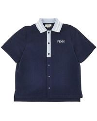 Fendi - Cotton Seersucker Shirt With Logo Kids 12 - Lyst