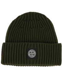 Stone Island - Wool Beanie Hat With Logo Patch Kids - Lyst