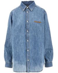 Miu Miu - Logo Embroidery Chambray Denim Shirt - Lyst