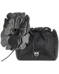 Pinko - Full-Strass Bucket Bag With Flower - Lyst