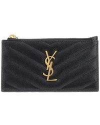 Saint Laurent - 'Cassandre' Grained Leather Cardholder Pouch - Lyst