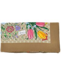 Gucci - Silk Twill Scarf With Flora Print - Lyst