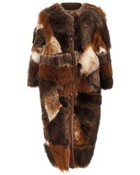 Prada - Patchwork Shearling Coat - Lyst