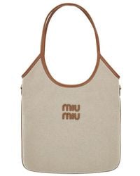 Miu Miu - 'Ivy' Canvas And Leather Tote Bag - Lyst