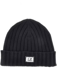 C.P. Company - Knitted Beanie Hat With Logo Patch - Lyst