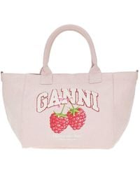 Ganni - Shopping Bag With Raspberries Print - Lyst