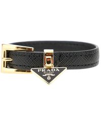 Prada - Saffiano Leather Bracelet With Logo Charm - Lyst