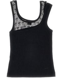 Pinko - Ribbed Jersey And Love Birds Lace Tank Top - Lyst