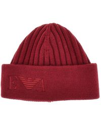 Emporio Armani - Knitted Beanie Hat With Logo Embroidery - Lyst