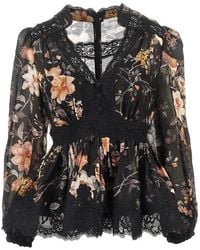 Zimmermann - Linen And Silk 'Carousel' Blouse With Lace - Lyst