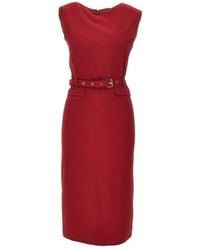Pinko - Crepe Midi Dress With Belt - Lyst