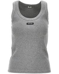 Miu Miu - Ribbed Tank Top With Logo Label - Lyst