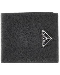 Prada - Grained Leather Bi-Fold Wallet - Lyst