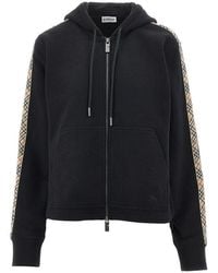 Burberry - Full-Zip Hoodie With Check Trimmings - Lyst