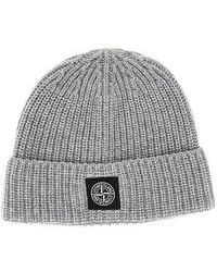 Stone Island - Virgin Wool Beanie Hat With Logo Patch - Lyst