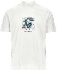 Emporio Armani - Printed And Embroidered Lyocell-Blend T-Shirt - Lyst