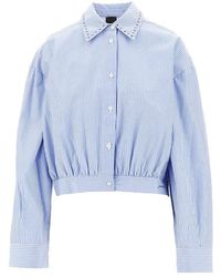 Pinko - Striped Cropped Shirt With Studded Collar - Lyst