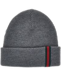 Gucci - Wool Beanie Hat With Web Detail - Lyst