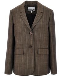 Ganni - Wool Jacket With Pinstriped Motif - Lyst