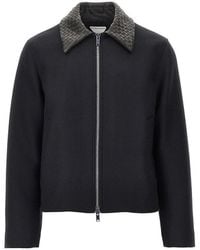 Bottega Veneta - Felt Jacket With Intrecciato Leather Collar - Lyst